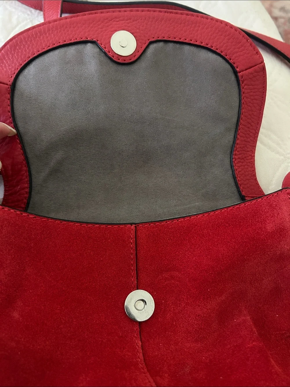 Vince Camuto Red Leather and Suede Crossbody Bag